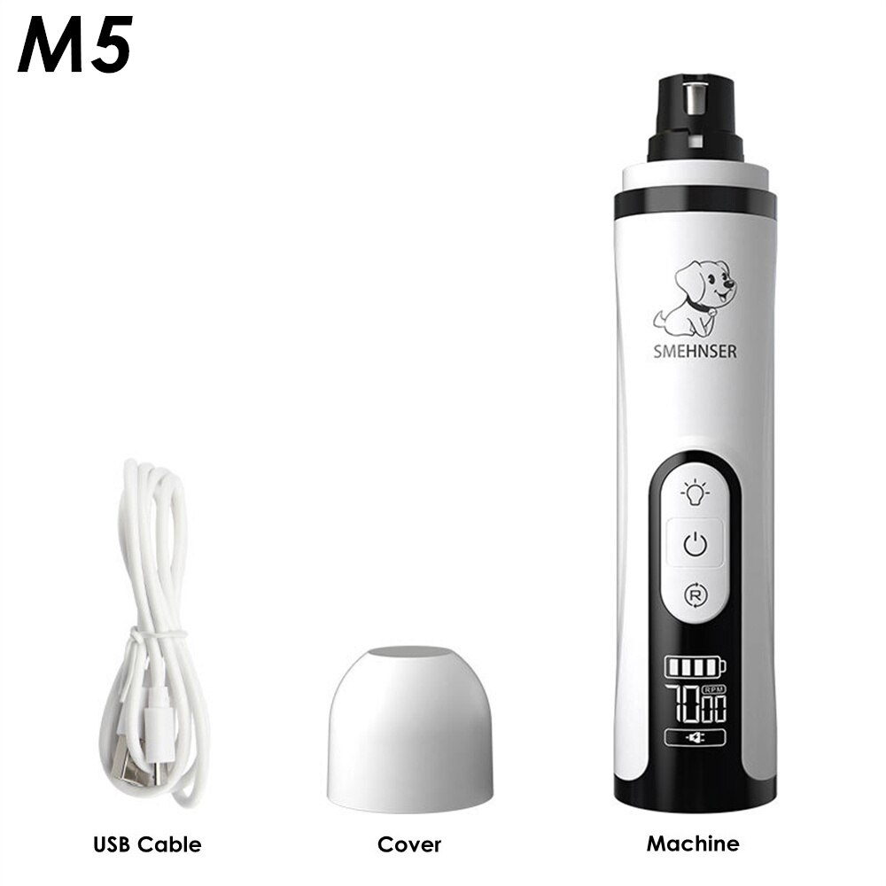 Cortaúñas para perros, cortador eléctrico para perros pequeños y grandes, amoladora de uñas con luz LED, recortador de aseo silencioso para uñas: M5 Standard Set