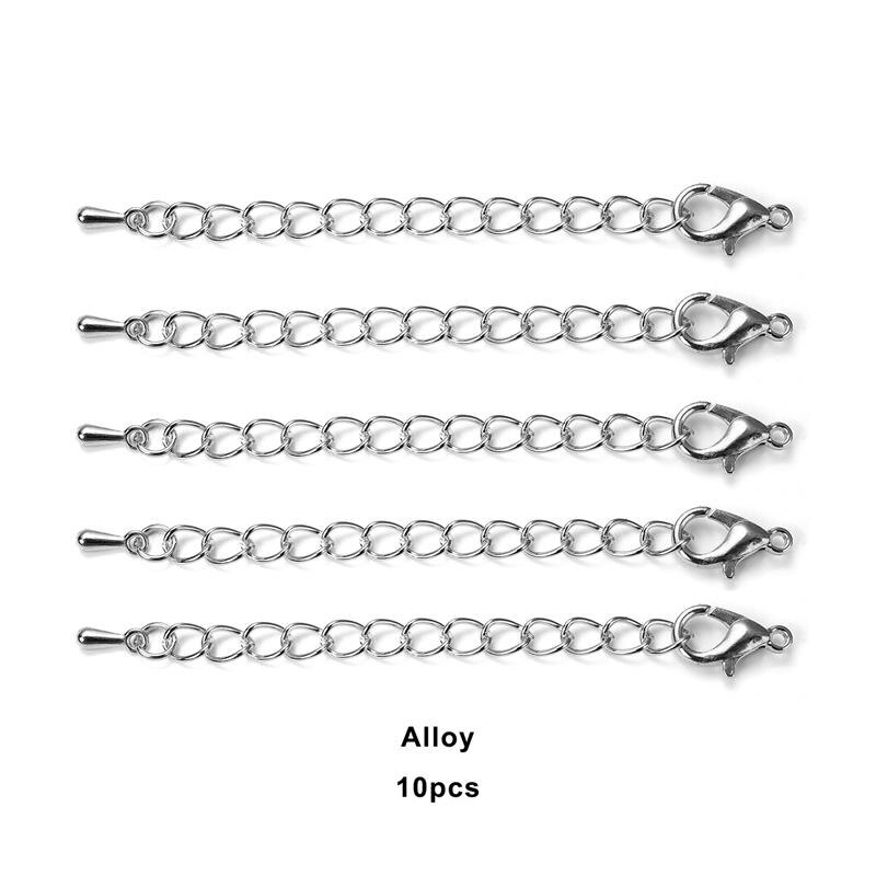 5/10/100pcs/Lot Stainless Steel Extended Extension Tail Chain Lobster Clasps Connector For Bracelet Necklace Jewelry Making: Beige