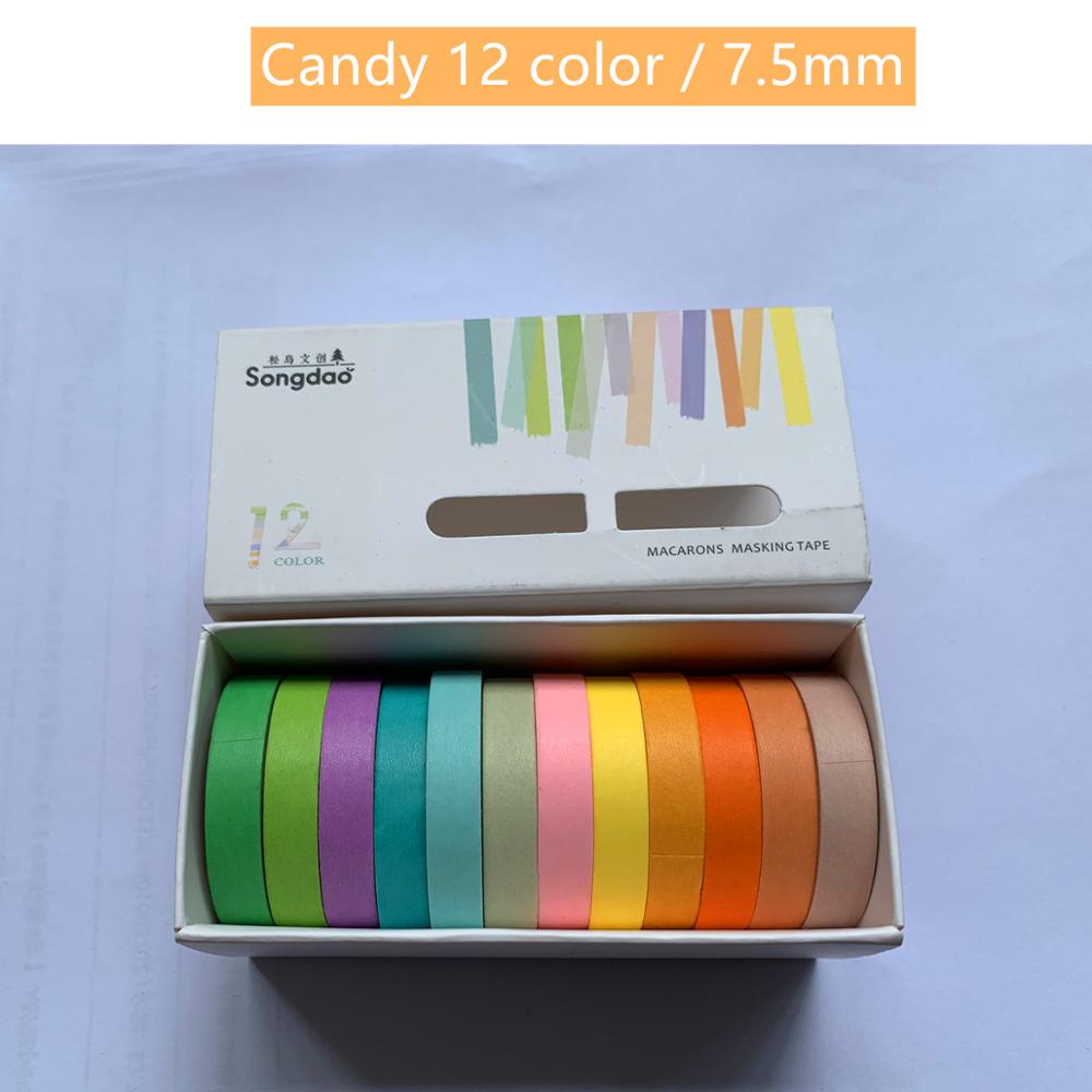 12 Uds caramelo Color Pastel Washi Tape de papel 7,5mm 15mm adhesivo cintas de enmascarar decoración pegatinas para el álbum diario de A6362
