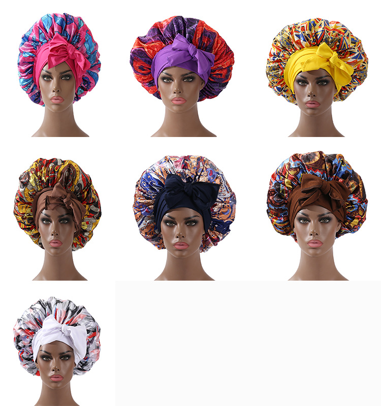 Extra Large Satin Bonnet Long Tail African Style Print Bonnets for Women Shower Cap Womans Hats Hair Bonnet for Sleeping