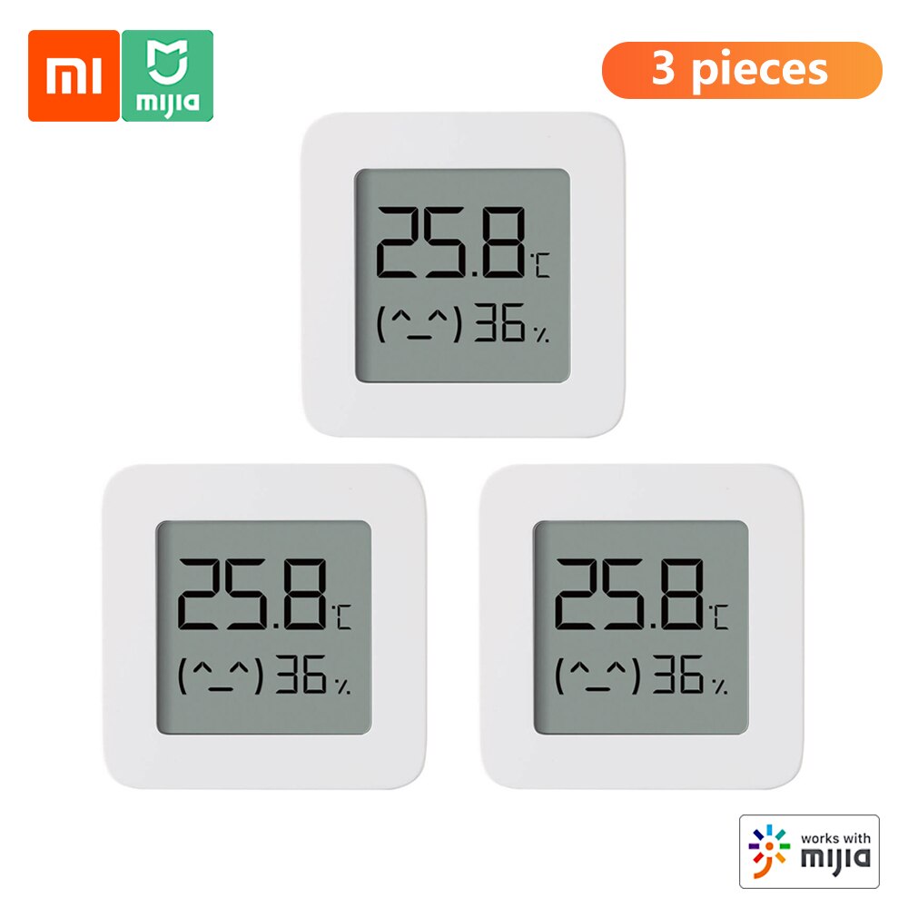 4 stk mi xiaomi bt termometer 2 trådløst håndteret smart elektrisk digitalt hygrometer fugtsensor arbejde med mijia app batteri: 3 stk