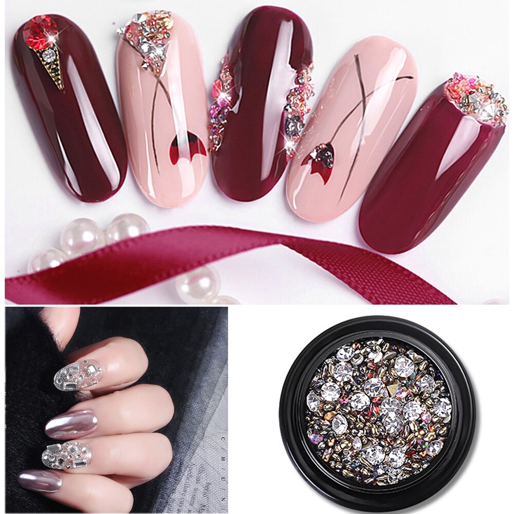 Nail art smykker luksus mine sort mikro bor hybrid sort knækket bor net rød 3d diamant krystal sand negle art dekoration