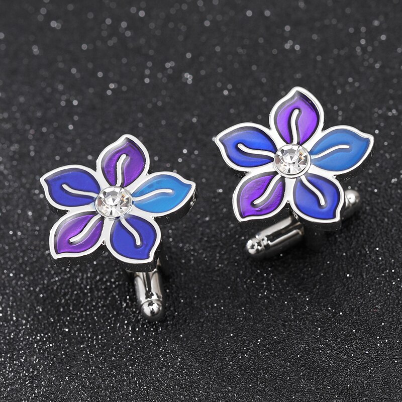 Boutons de manchette à fleurs pour hommes et femmes d&#39;affaires, boutons de manchette en cristal violet vif