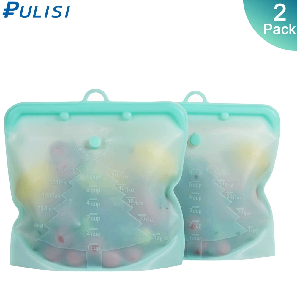 2Pack Siliconen Voedselzak 1500Ml 1000Ml 500Ml Lekvrije Containers Herbruikbare Verse Zak Voedsel Opbergzak Diepvrieszak Snackcontainer