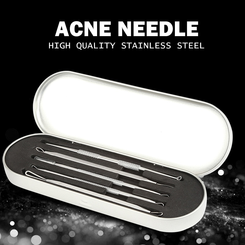 Set van 5 stuks acne-naalden van roestvrij staal voor het verwijderen van mee-eters, puistjes en poriënreinigers voor het gezicht en de huid.