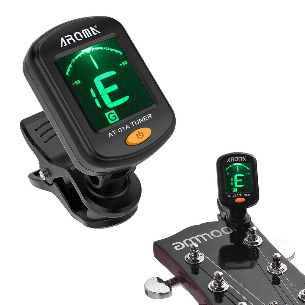 AROMA AT-01A Guitar Tuner Rotatable Clip-on Tuner LCD Display for Chromatic Acoustic Guitar Ukulele Guitar Accessories