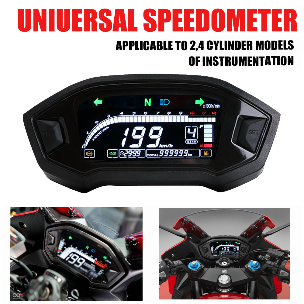 Motorcycle LCD Cylind For 1,2,4 Cylinder ​Speedometer 12000 RPM Optional Backlight Digital Odemeter Tachometer