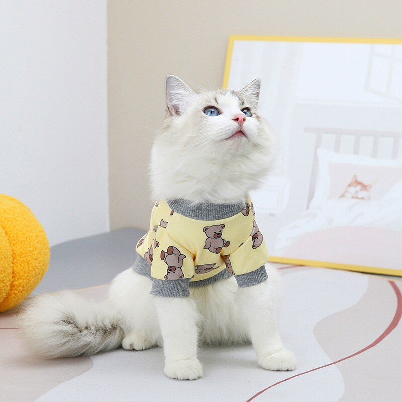 Cute Cat Printed Coat Spring Summer Pet Clothes for Small Medium Cats Dogs Casual Home Costume Kitten T-shirt Pet Clothing S-XXL