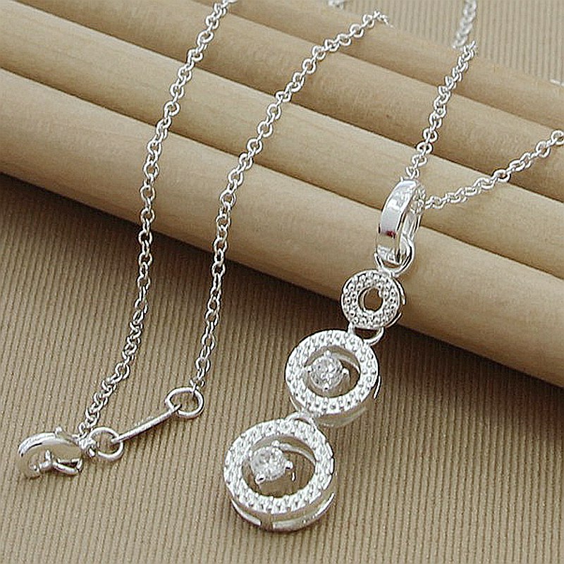 Echte 925 Zilveren Kleur Hanger Ketting Liefde Ronde Hand Chain Ketting Voor Vrouwen Goede Sieraden 45 Cm