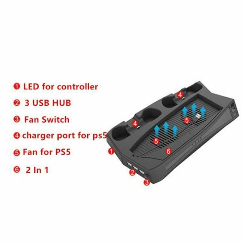 for PS5 Charging Stand with Cooling Fan Dual Controller Charger Console Charging Station Cooler for PS5 DE / Ultra HD