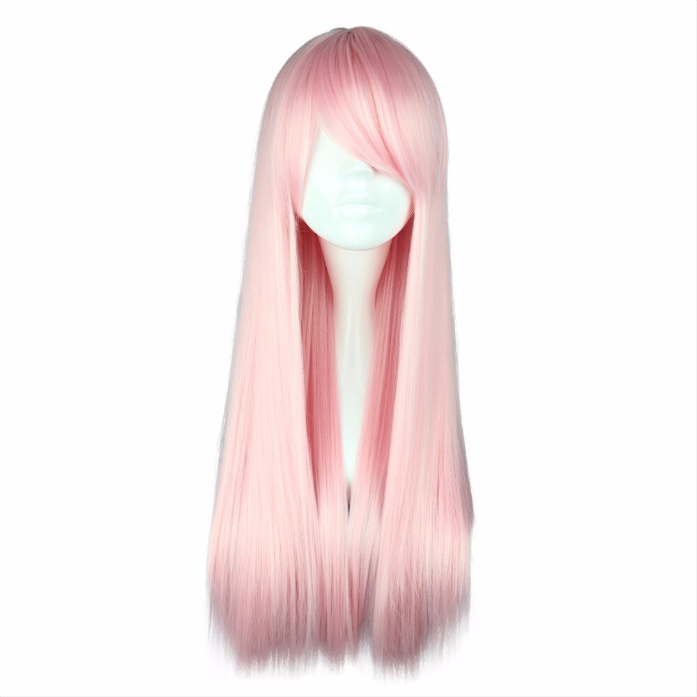 Mcoser 70cm lang lys pink paryk syntetisk 100%  højtemperatur fiber hår paryk -349a
