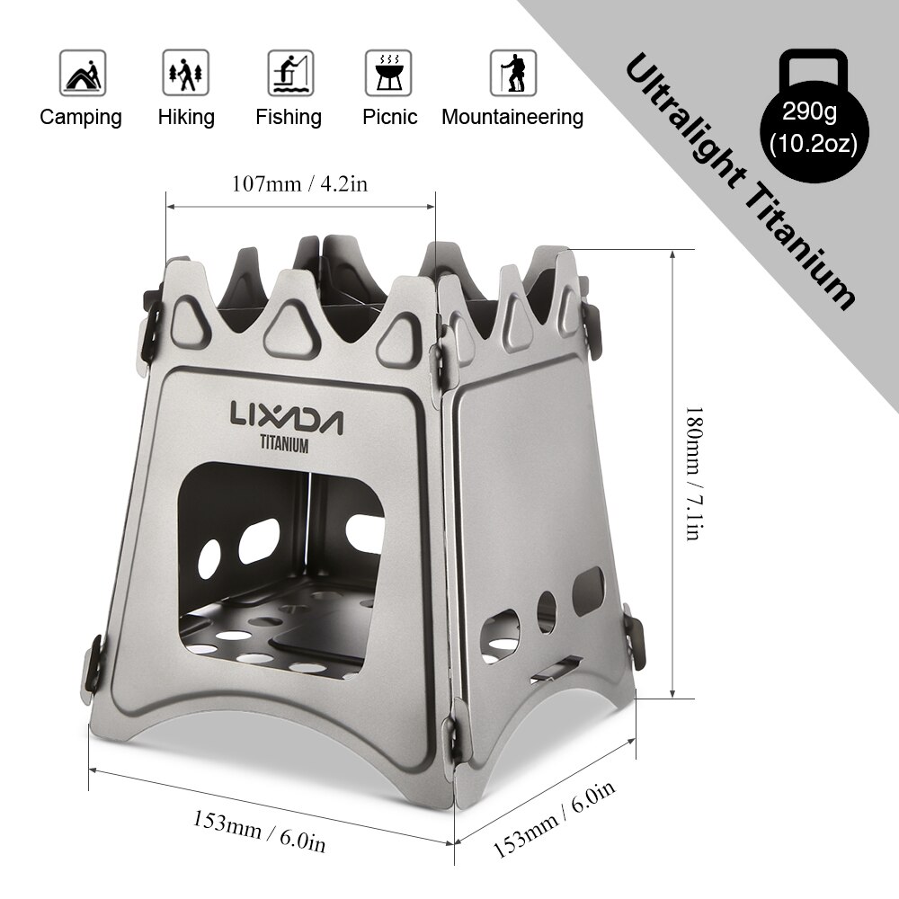 Lixada Compact Folding Titanium Wood Stove Outdoor Camping Stove Cooking Picnic Stove Portable Wood Furnace Burners: Titanium L
