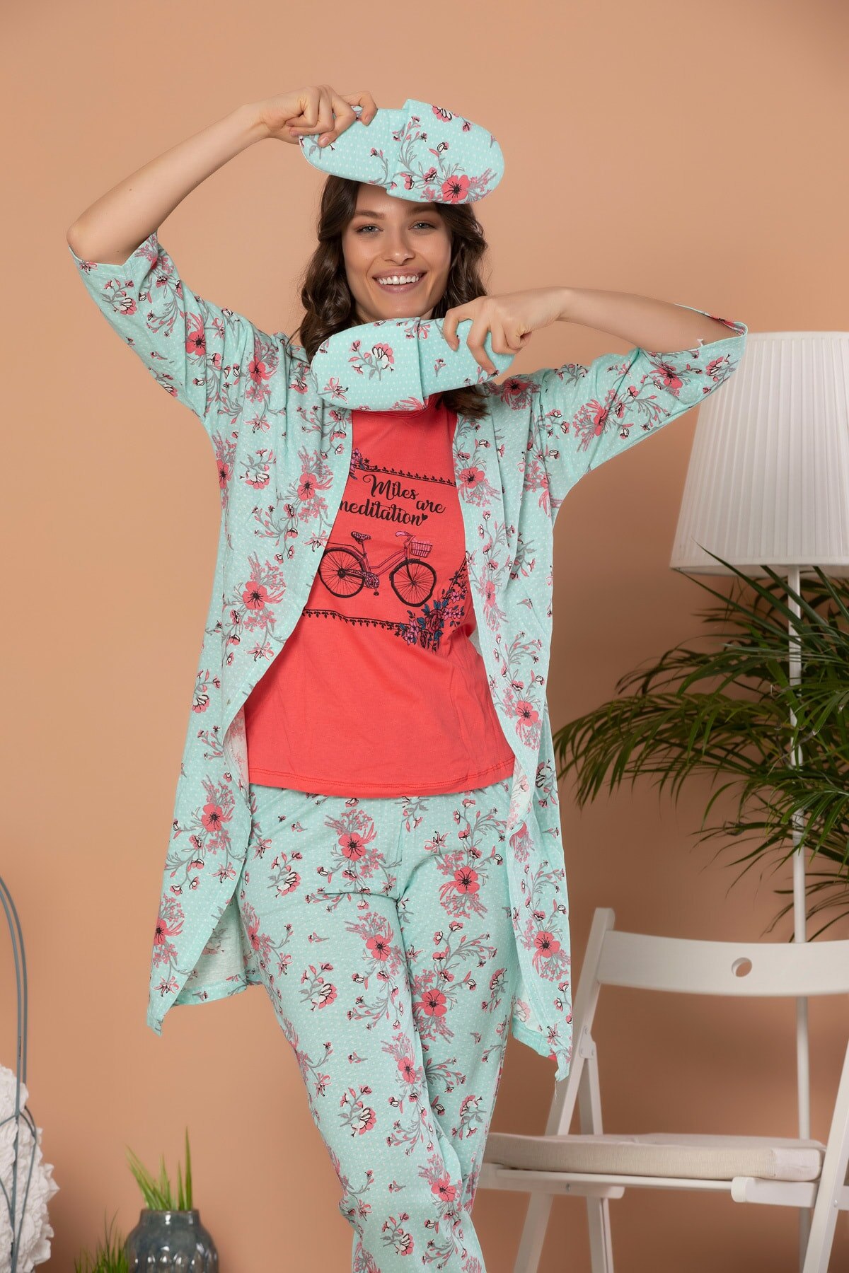 Aardbei Vrouwen Granaatappel Bloem 5'li Kamerjas Pyjama Pak