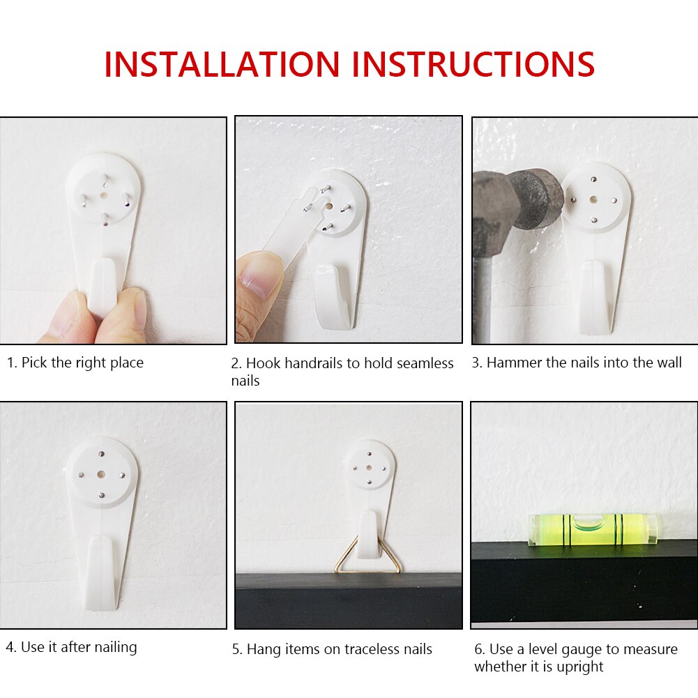 Wall Picture Hooks Heavy Frame Strong Nail Fixing Kit Nail Hook Plastic Painting Photo Frame Mirror Hanging Hanger for kitchen