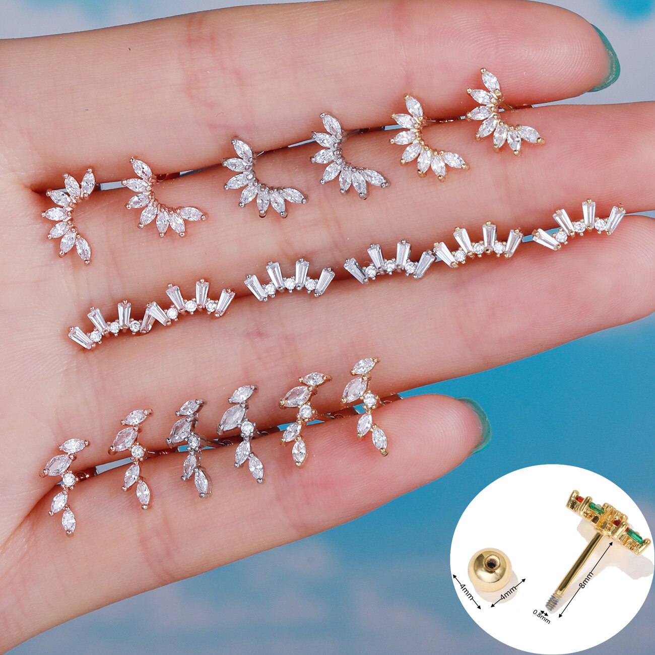 1 peça de moda coreana aço inoxidável hélice cartilagem piercing tragus parafuso prisioneiro cúbico cz zircão planta flor orelha piercing brincos