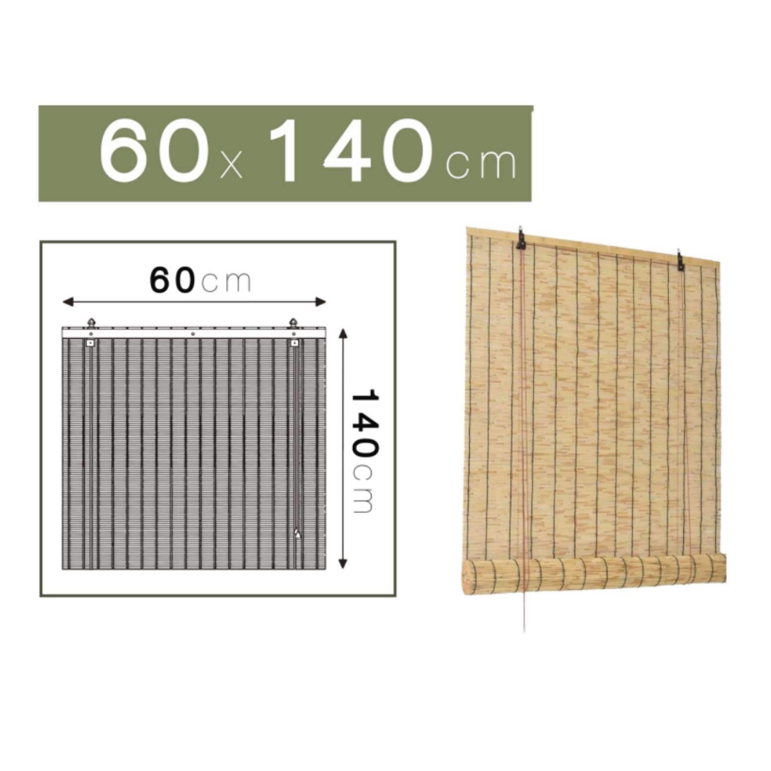 MAXHOME-Estor enrollable efecto bambú,Persiana enrollable de bambú,Cortinas Opacas Transpirables Persiana Enrollable Para Ventanas,adecuadas para interiores y exteriores,variedad de medidas