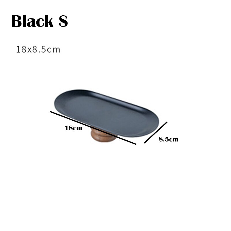 Bandeja de almacenamiento de hierro, soporte de exhibición de placa decorativa de pies altos de madera, bandejas decorativas de joyería, sala de estar, cocina, almacenamiento: Black S