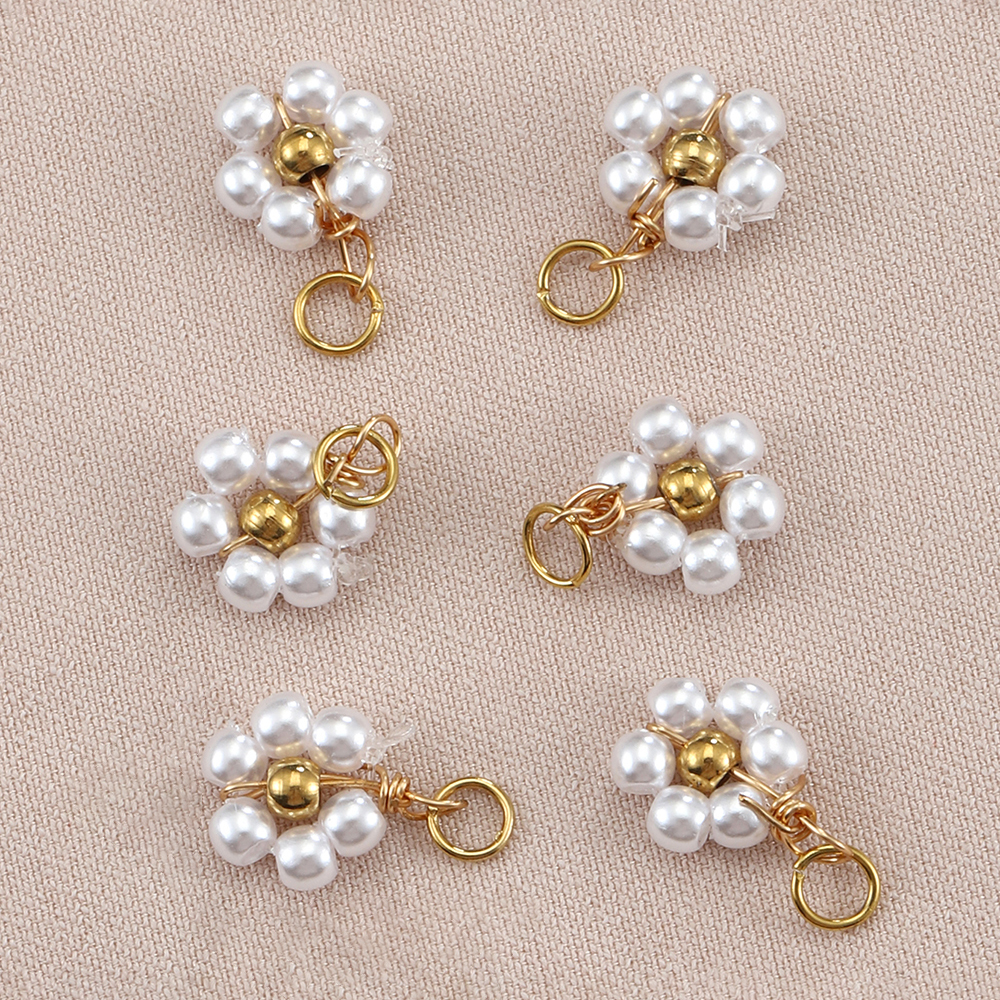 20 piezas de cuentas de perlas de imitación de flores de acero inoxidable, colgantes para fabricación de joyería, accesorios para pulseras y collares hechos a mano DIY