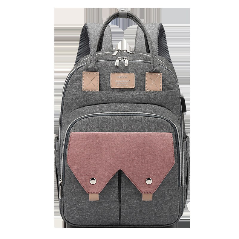 Stijl Luiertas Multifunctionele Grote Volume Mother 'S Tas Usb Oplaadbare Verpleging Rugzak: Shoulder Cover Grey and Pink