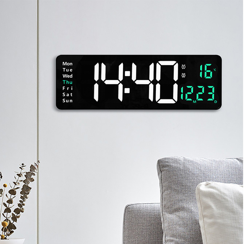 Horloge murale numérique avec télécommande, grand écran Led, Date, semaine, température, heure, compte à rebours, alarme, décoration pour la maison et le bureau,