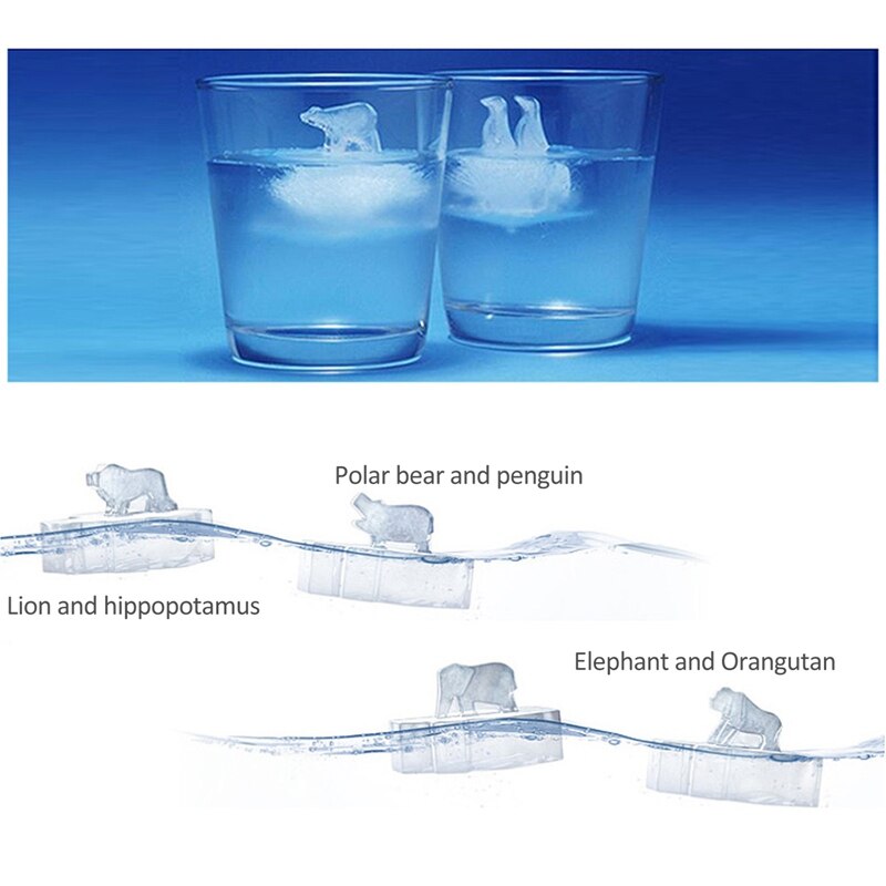 Silicone Ice Cube Mold 3D Polar Bear Penguin Shaped Ice Cube Tray with Lid Ice Cube Maker Mould Whiskey Wine Cocktail Ice Cube