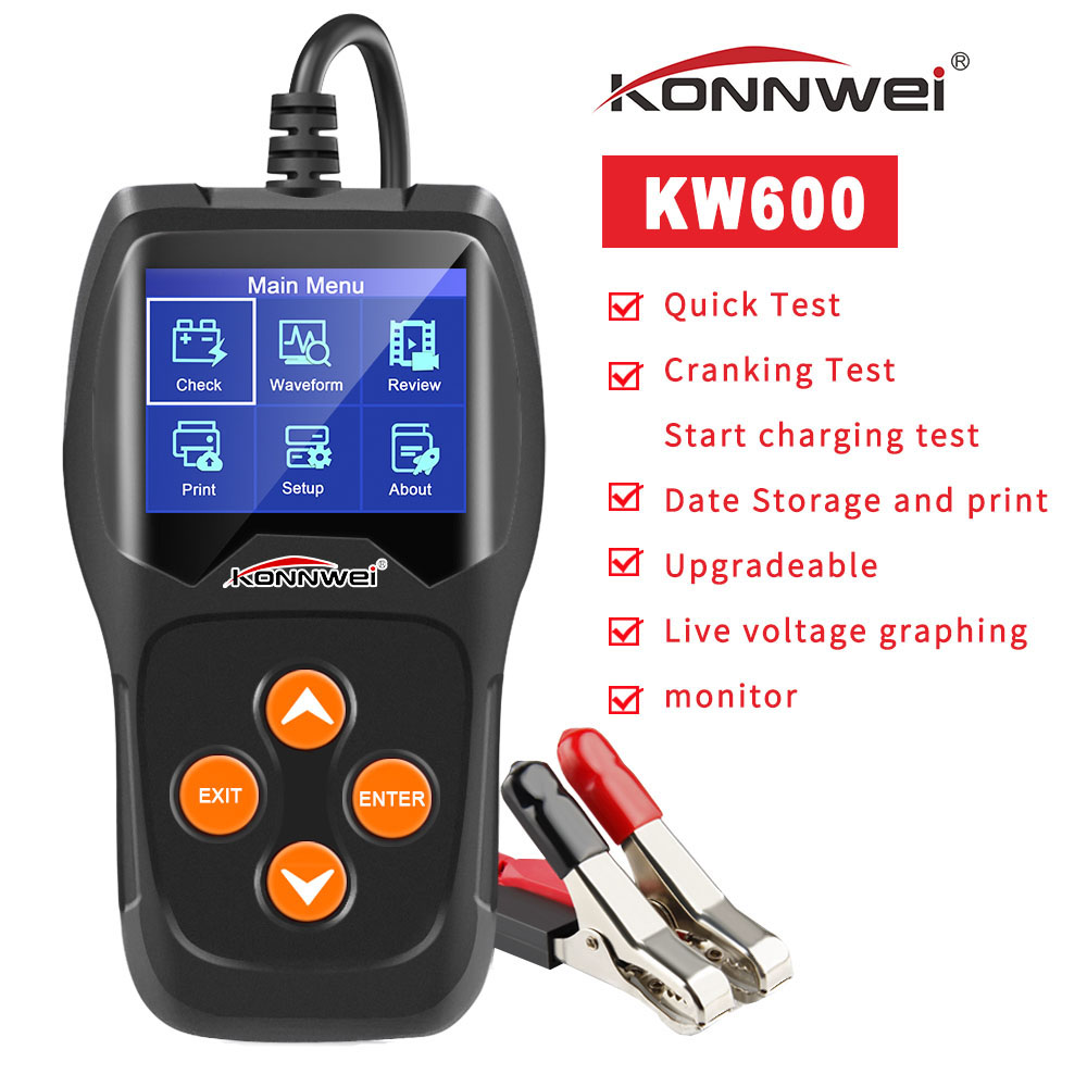 Konnwei  kw600 12v bilbatterietester 100 to 2000 cca 12 volt batteriværktøj til bilen diagnosticering af hurtig opladning