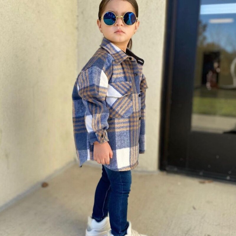 Baby pige dreng plaid skjorte jakke barneskjorte tykt uld løst outfit vinter forår efterår baby fritidstøj 1-8y