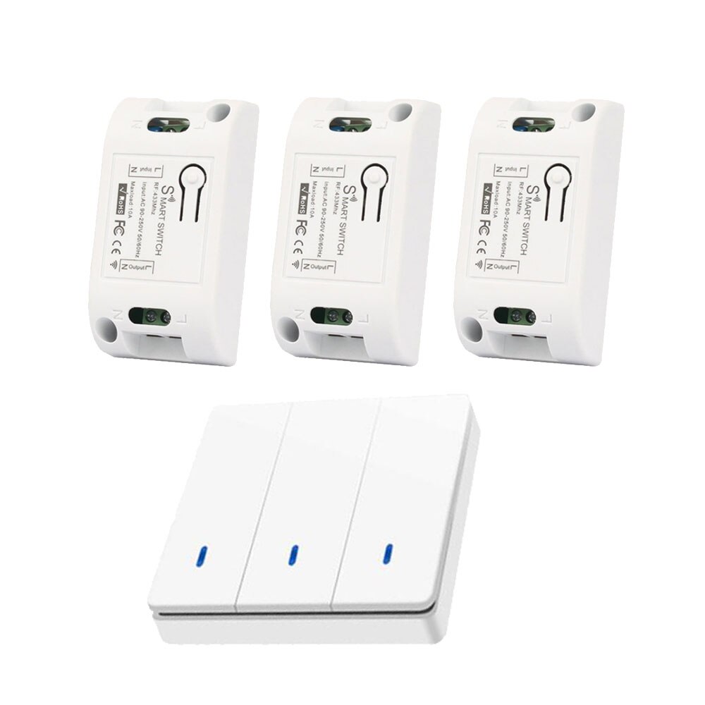 Wofea 433 mhz trådløs vægafbryder til lyslampe  rf 86 vægpanelsender sikkerhedsafbryder &amp;  ac 110v 220v relæafbryder: 3 gang 1 switch