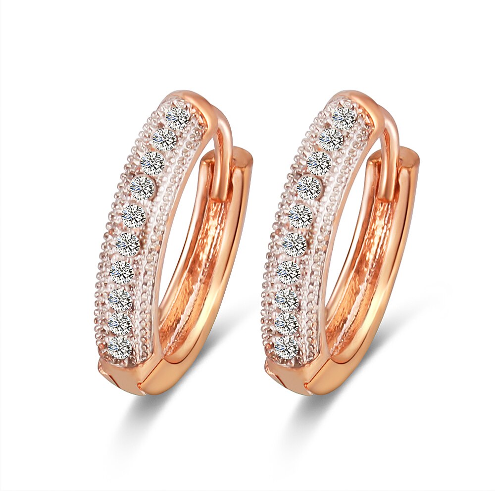 Classic Rose Gold Hoop Earring Voor Vrouwen Exquisite Hollow Craved Patroon Kristal Oorbel Mode Bruiloft Sieraden Voor Vrouwelijke