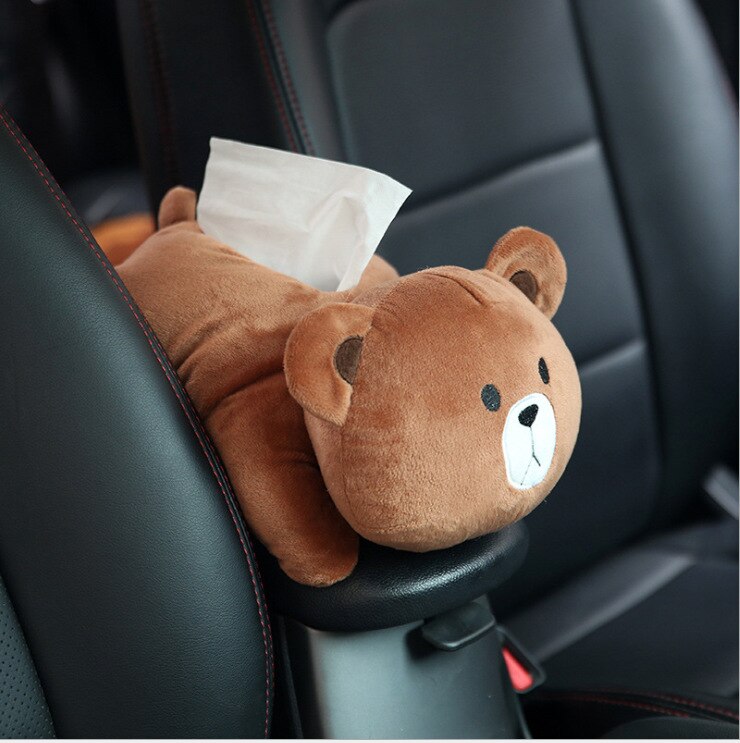 Cartoon Car Tissue Boxes Cute Soft Plush Animals Car Armrest Tissue Box Tissue Holder Car Accessories: brown bear