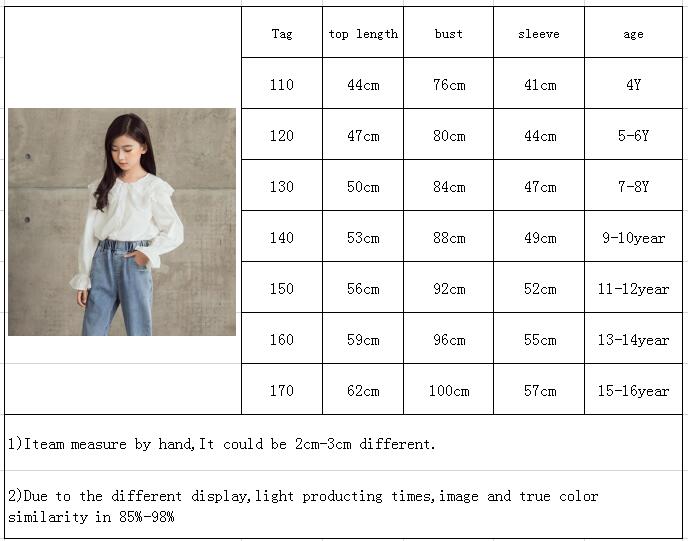 Camisa blanca de manga larga para niñas, blusa de algodón con cuello de encaje para chicas adolescentes, ropa para niños de 6, 8, 10, 12 y 14 años