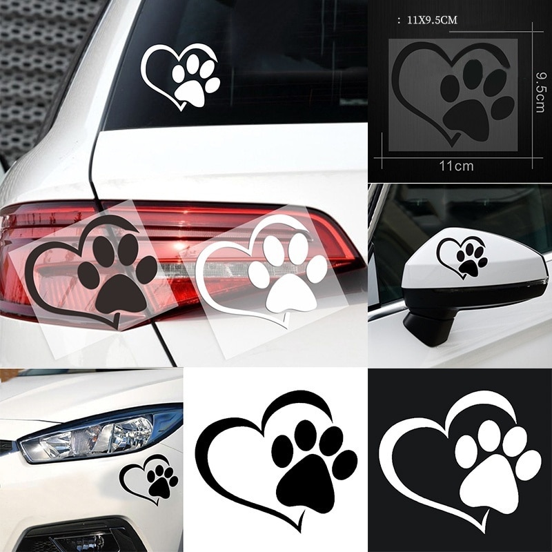 Cute Dog Paw with Peach Heart Car Sticker Cool Paw 3D Animal Dog Foot Prints Footprint Decal Car Stickers