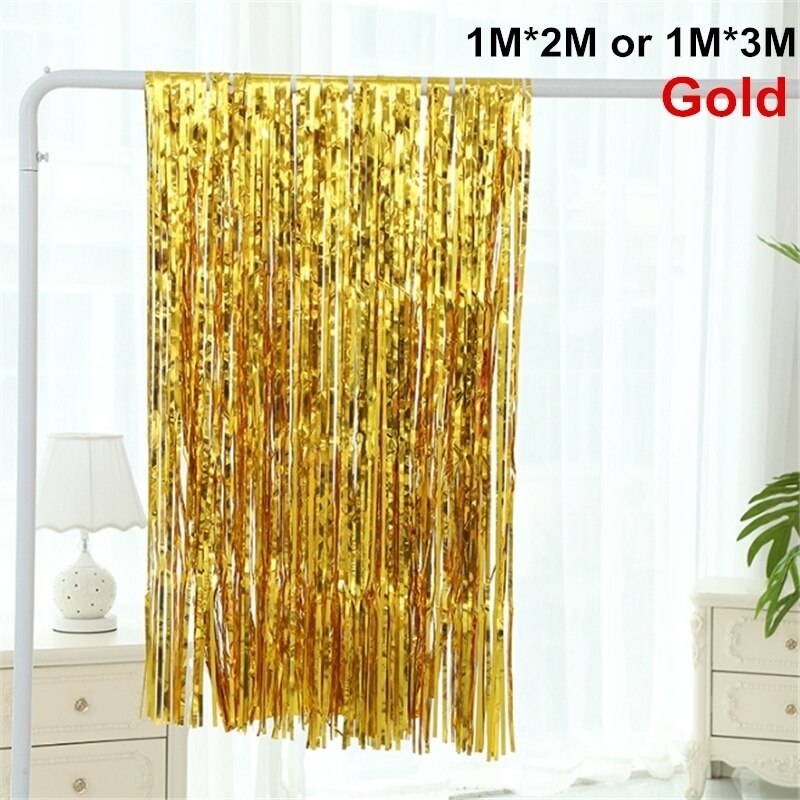 Metallic Foil Fringe Party Backdrop Curtains Glitter Tinsel Foil Fringe for Christmas Wedding Birthday Party Wall Decorations: gold / 3mx1m (length width)