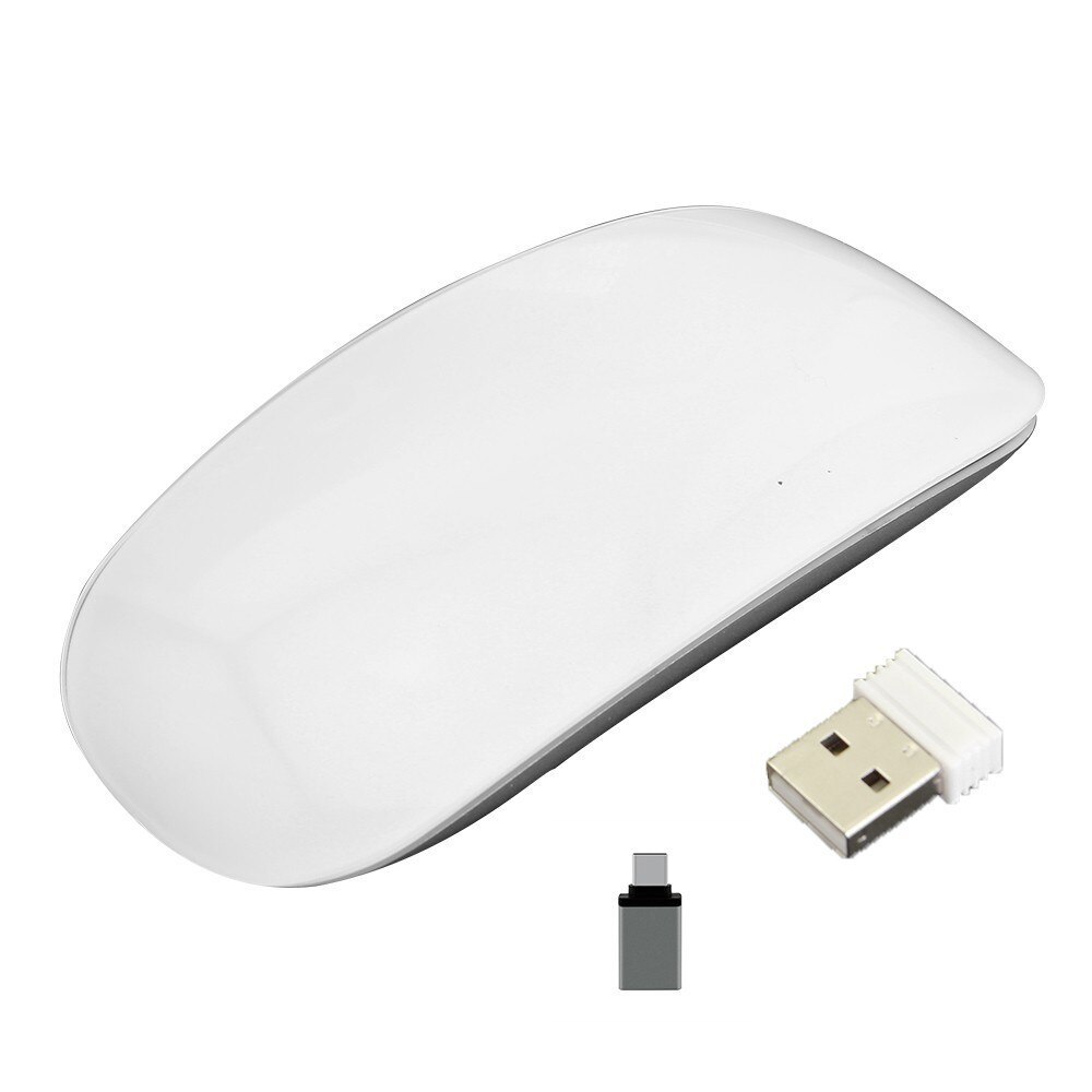 Wireless 2.4G Arc Touch Computer Mouse For Apple Macbook Ergonomic Ultra Thin Optical USB Mause 3D Slim Magic PC Mice for Laptop: white with adapter