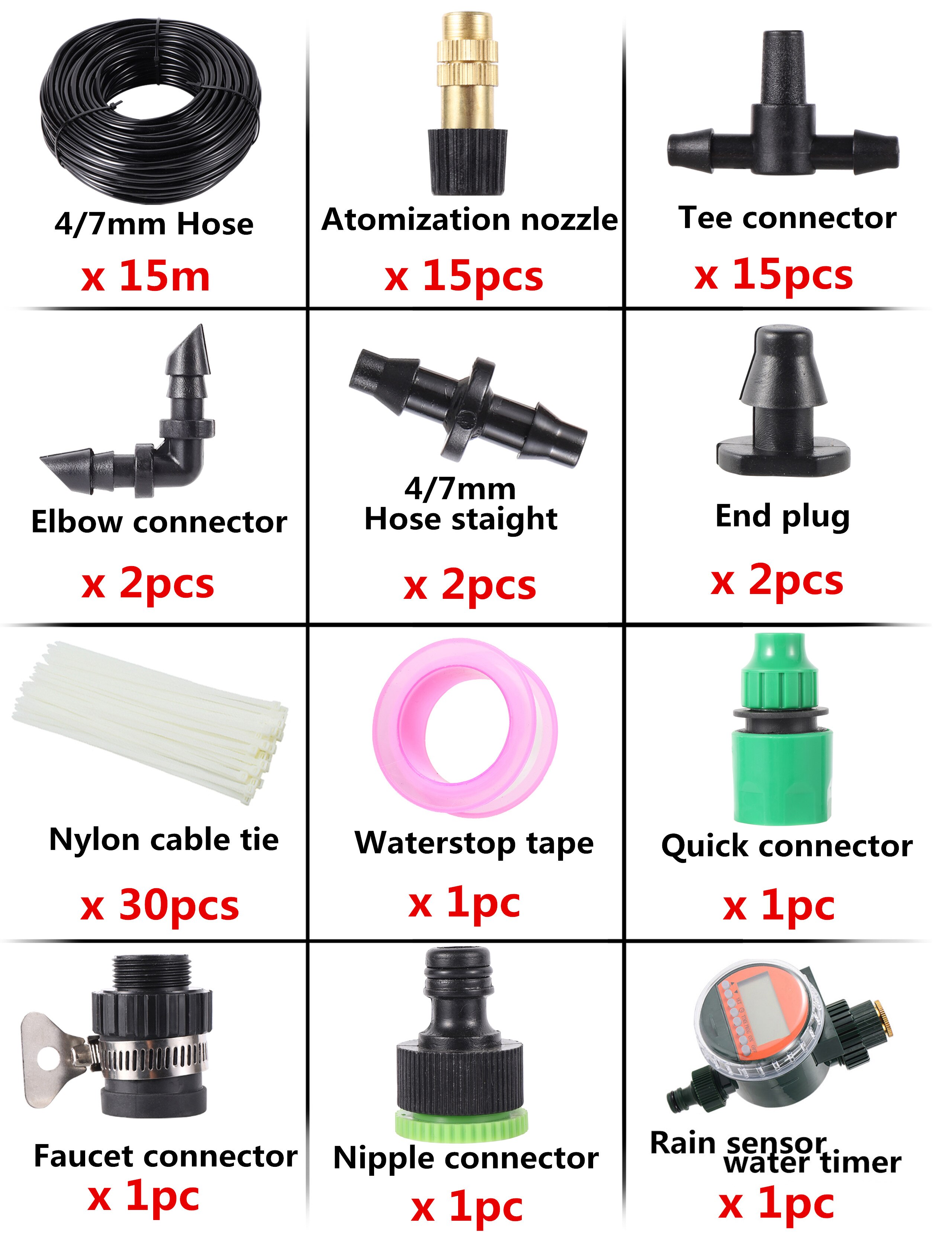 Garden Digital Water Timer Control Automatic Irrigation System Atomizing Nozzle Self Watering Kit Roof Cooling Humidify Device: 15m kit