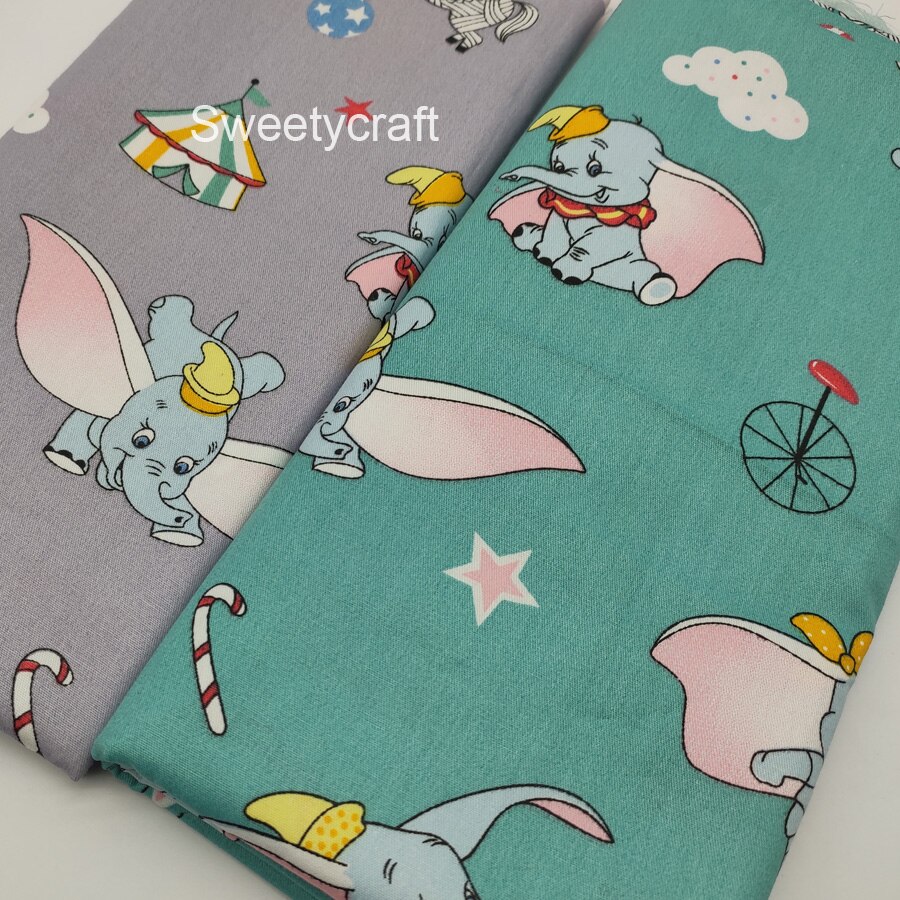 Tissu en sergé de coton par demi-mètre tissu imprimé éléphant volant pour bricolage couture Patchwork robe de poupée bébé masques de lit Textile à la maison