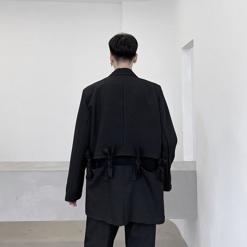 Men Removable Hem Loose Casual Suit Blazers Jacket Male Streetwear Vintage Suit Coat Outerwear: XL