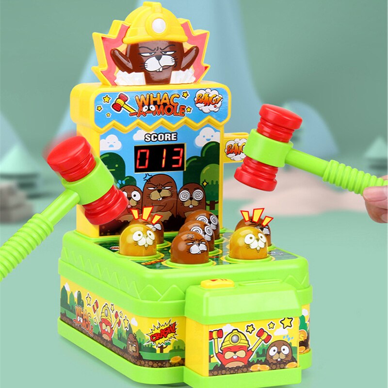 Whac-A-Mole Toy with Soft Hammer Sound Light Mini Electronic Arcade Game Pounding Bench Game Interactive Toys for Kids