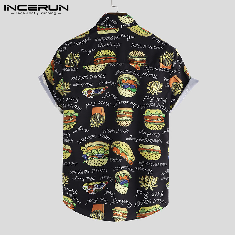 Incerun mænd skjorte print revers hals kortærmet casual camisa masculina streetwear personlighed smarte hawaiianske skjorter mænd