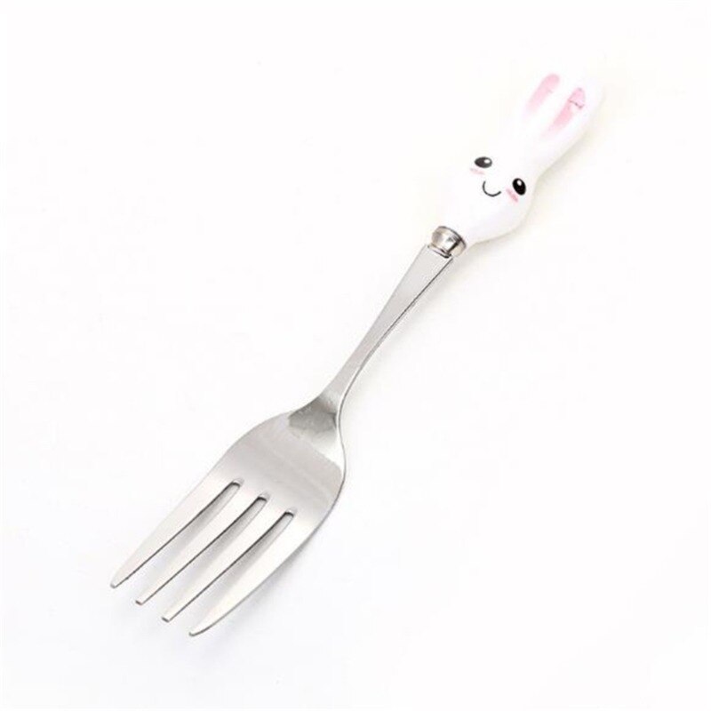 Baby Gadgets Tableware Set Children Utensil Stainless Steel Toddler Dinnerware Cutlery Cartoon Infant Food Feeding Spoon Fork: Rabbit  Fork