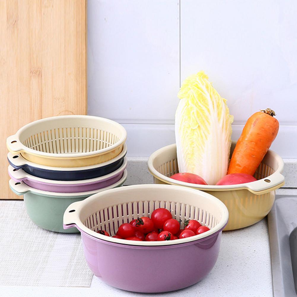 2Pcs/Set Excellent Colander Basket Multi-purpose Hanging Hole 3 Colors Multifunctional Fruit Vegetable Drain Colander Bowl