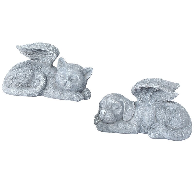 Lápida conmemorativa de resina para mascotas, Ángel, perro y gato, decoración de jardín, Ángel, gato y perro, artesanía conmemorativa para mascotas, decoración