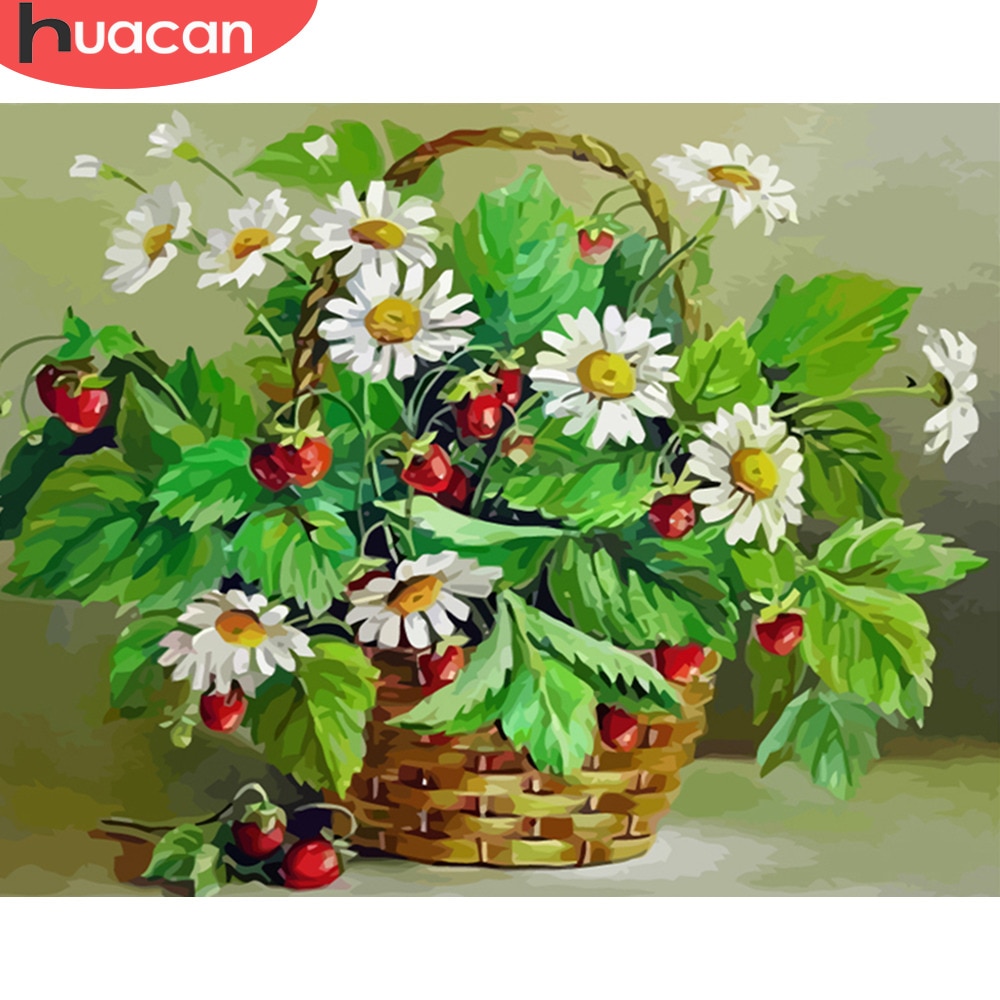 HUACAN DIY Oil Painting By Numbers Flowers In The Basket Pictures Canvas Painting For Living Room Wall Art Home Decoration