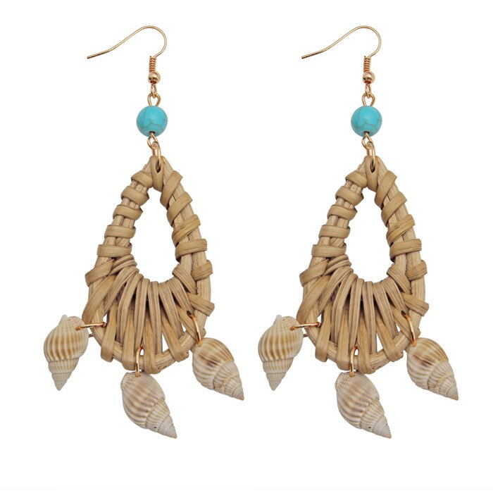 ZOSHI Handmade Earrings For Women Wooden Straw Weave Rattan Wedding Party Dangle Jewelry Shell Earrings Jewelry: EH1731