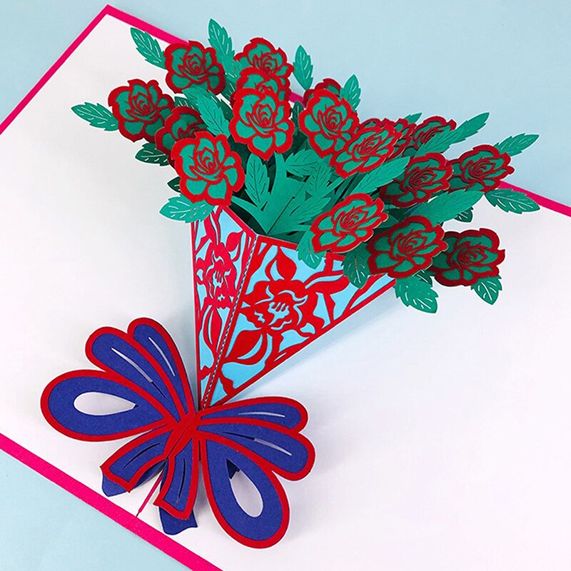 Carnation Flowers Bouquet Greeting Cards for Father Mother Birthday Card 3D Pop Up Cards Mothers Day Card I Love Mom