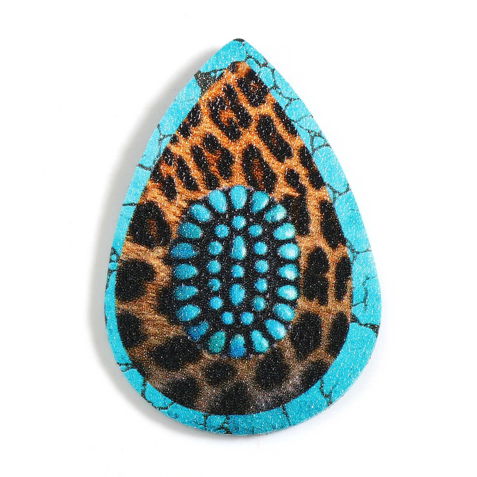 Bohemian pu leather pendant, multicolor with resin cabochon imitation, turquoise charms, diy necklace jewelry, , 5 pieces: 7
