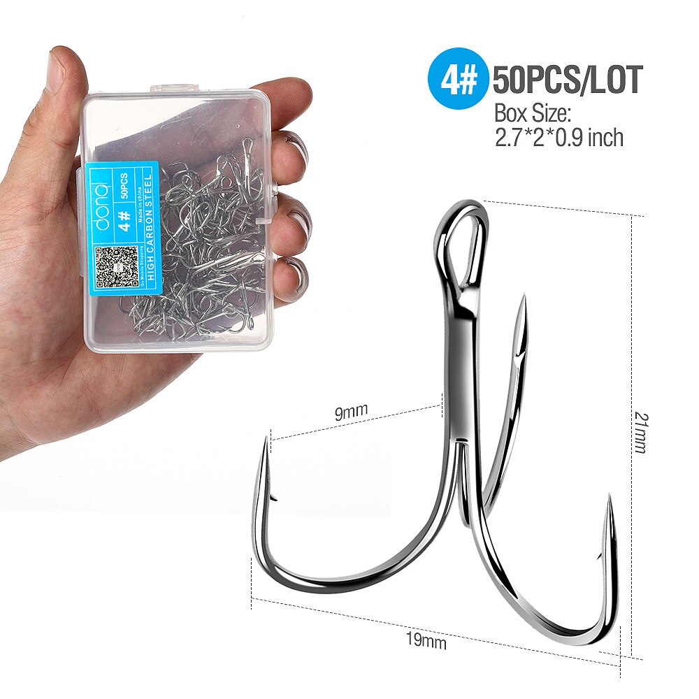 DONQL 50pcs/Box High Carbon Steel Treble Fishing Hooks Offset Fishooks for Carp Fishing Overturned Sharp Hooks Fish Tackle: 4