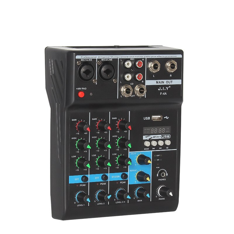 A4 Sound Mixing Console Bluetooth Record Computer Playback 48V Phantom Power Delay Repaeat Effect 4 Channels USB Audio Mixe