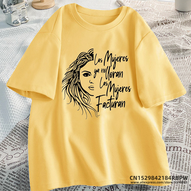 Shakira-Camiseta de algodón con estampado para mujer, camisetas de manga corta, ropa para mujer Ya No Lloran, Camisetas estampadas Don't Cry: XXXL / Oro