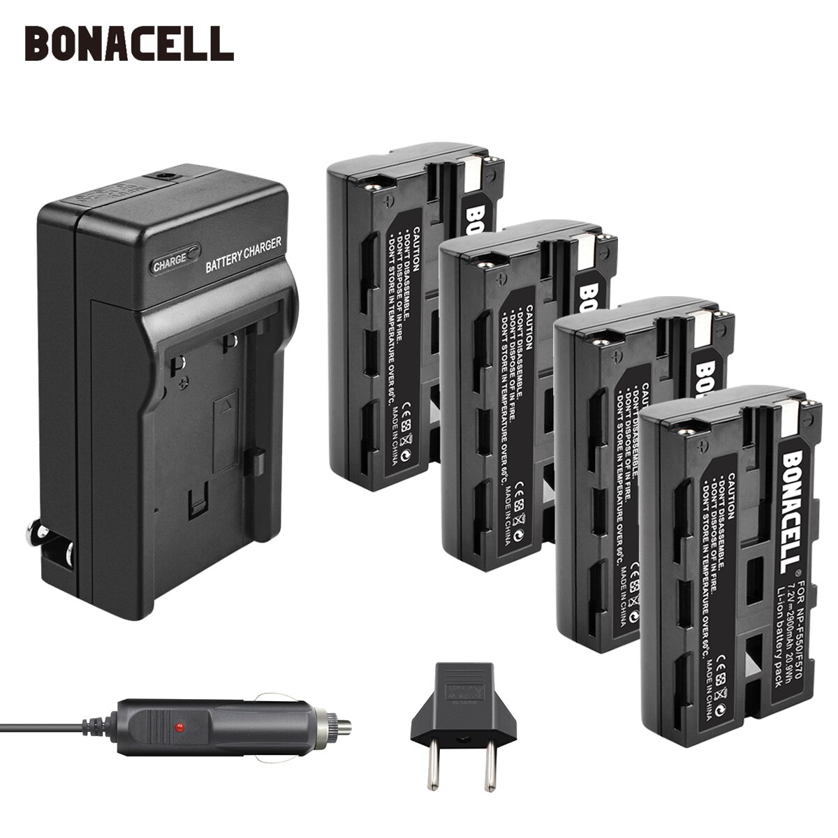 Bonacell NP-F550 NP F570 NP-F530 NP-F570 NP F550 NP-F750 Batterie 2900mAh + Chargeur De Voiture pour Sony CCD-SC55 CCD-TRV81 MVC-FD81 L70: 4X Battery-Charger